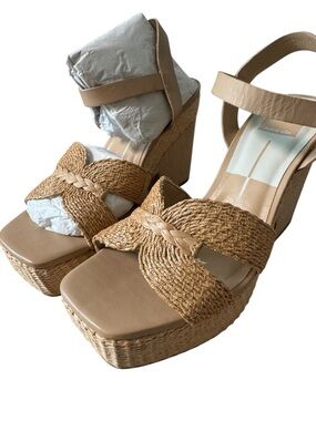 Dolce Vita Woven Tan Platform Sandals with Ankle Strap